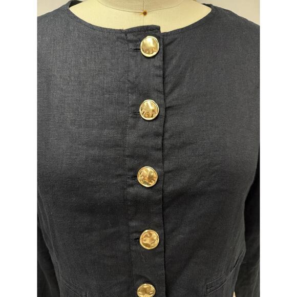 NEW H Halston black linen Cropped jacket Womens M Fab Gold Buttons - Picture 2 of 7